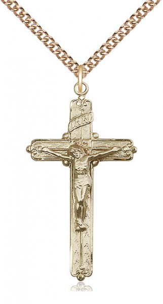 14k Gold Filled Crucifix Pendant - 20" 1.7mm Gold Filled Chain + Clasp