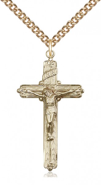14k Gold Filled Crucifix Pendant - 24" 2.2mm Gold Filled Chain with Clasp