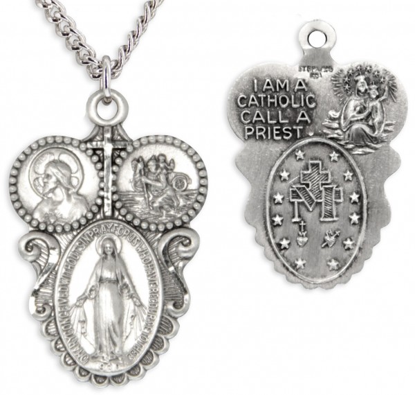 Men's Sterling Silver 3 Way Necklace with Chain Options - 20" 2.2mm Stainless Steel Chain with Clasp