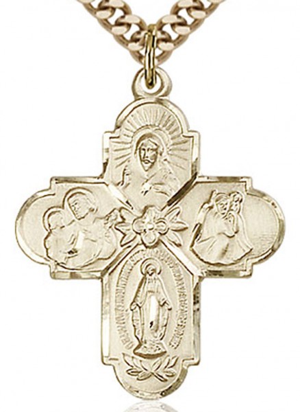 4 Way Cross Pendant, Gold Filled - 24" 2.4mm Gold Plated Chain + Clasp