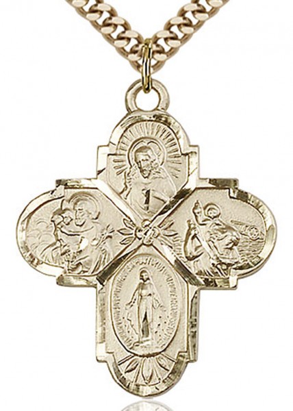 4 Way Cross Pendant, Gold Filled - 24" 2.4mm Gold Plated Endless Chain