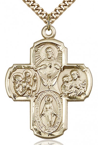 4 Way Cross Pendant, Gold Filled - 24" 2.4mm Gold Plated Chain + Clasp