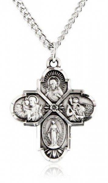 4 Way Cross Pendant, Sterling Silver - 24" 2.2mm Sterling Silver Chain + Clasp