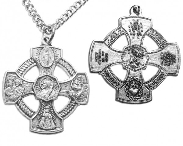 Men's Infant of Prague 4 Way Cross Necklace with Chain Options - 24" 3mm Stainless Steel Chain + Clasp