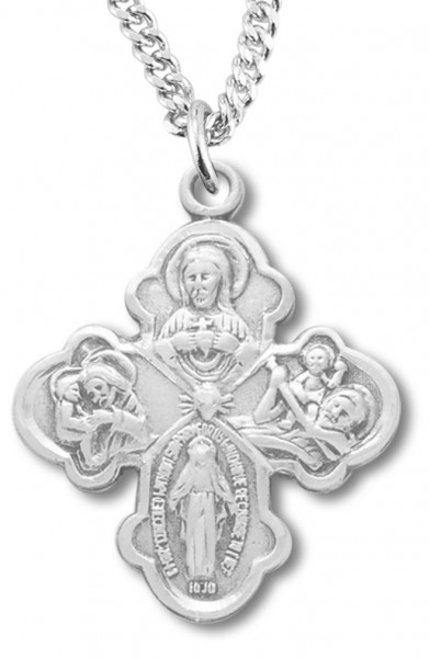 Women's Sterling Silver Traditional 4 Way Cross Necklace with Chain Options - 18" 1.8mm Sterling Silver Chain + Clasp