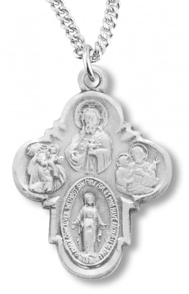 Women's Sterling Silver Round Edge 4 Way Necklace with Chain Options - 20" 1.8mm Sterling Silver Chain + Clasp