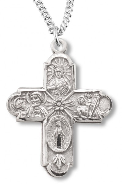 Women's Sterling Silver Byzantine Accent 4 Way Necklace  with Chain Options - 18" 1.8mm Sterling Silver Chain + Clasp