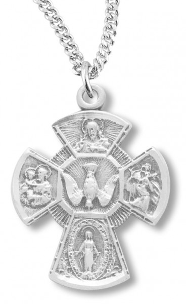 Women's Sterling Silver 4 Way Necklace with Large Center Dove with Chain Options - 18" 2.2mm Stainless Steel Chain + Clasp