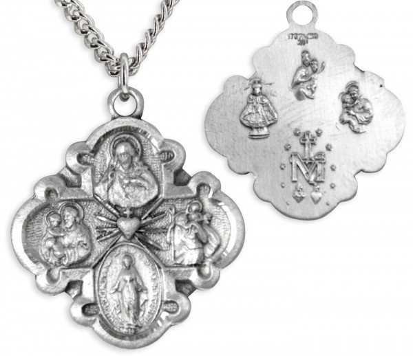 Men's Sterling Silver Wide Tip 4 Way Necklace Sacred Heart with Chain Options - 20" 2.2mm Stainless Steel Chain with Clasp