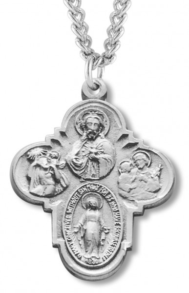 Men's Sterling Silver Classic 4 Way Necklace Rounded Edges with Chain Options - 24" 3mm Stainless Steel Chain + Clasp