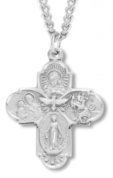 Men's Sterling Silver 4 Way Necklace Descending Dove with Chain Options - 24" Sterling Silver Chain + Clasp