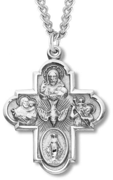 Men's Sterling Silver Rounded Edge 4 Way Necklace Dove Center with Chain Options - 20" 2.2mm Stainless Steel Chain with Clasp