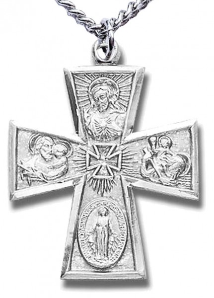 Men's Sterling Silver Maltese Tip 4 Way Cross Necklace with Chain Options - 24" 3mm Stainless Steel Chain + Clasp