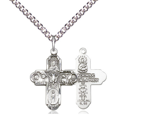 5 Way Cross Pendant, Sterling Silver - 27" 2.5mm Sterling Silver Endless Chain 