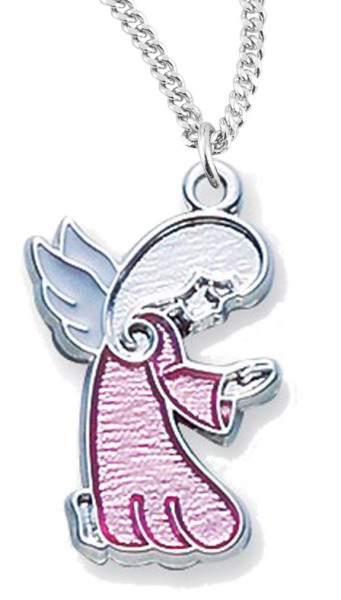 Girls's Sterling Silver Pink Angel Charm Necklace with Chain Options - 18" 1.8mm Sterling Silver Chain + Clasp