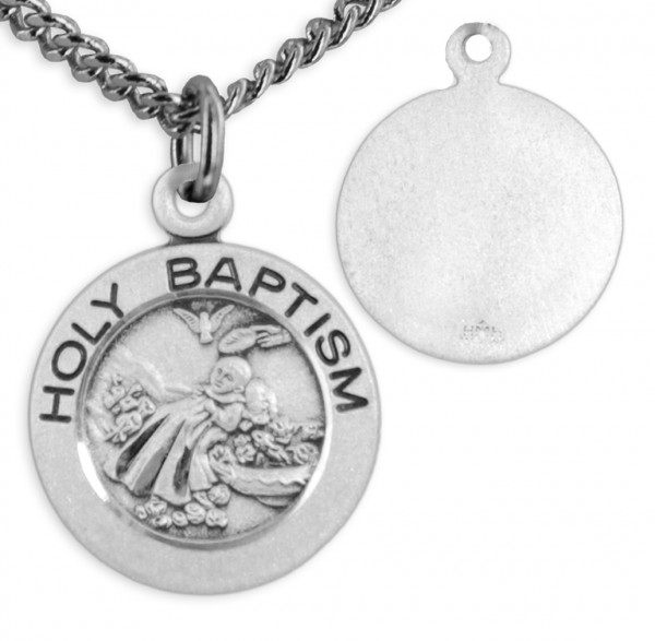 Women's Sterling Silver Small Baptism Necklace Round with Chain Options - 20" 1.8mm Sterling Silver Chain + Clasp