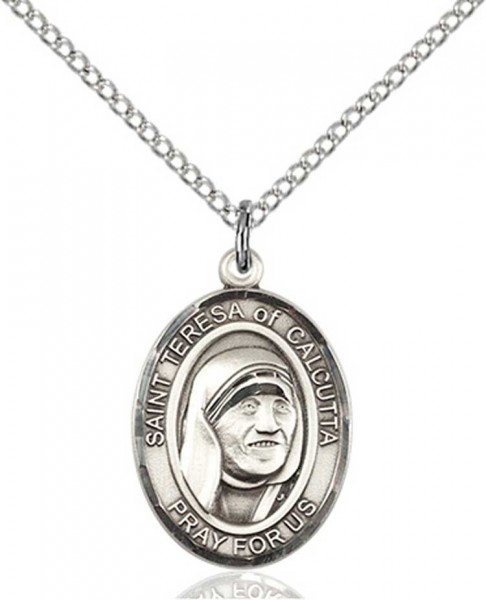 St. Teresa of Calcutta Medal, Sterling Silver, Medium - 18" 1.2mm Sterling Silver Chain + Clasp