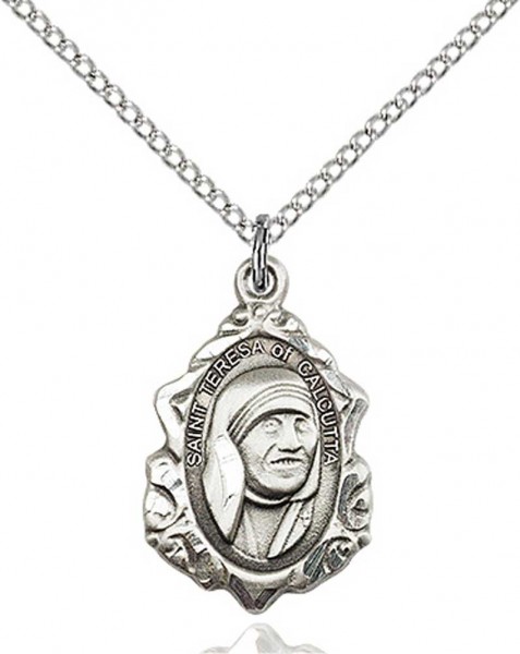 St. Teresa of Calcutta Medal, Sterling Silver - 18" 1.2mm Sterling Silver Chain + Clasp