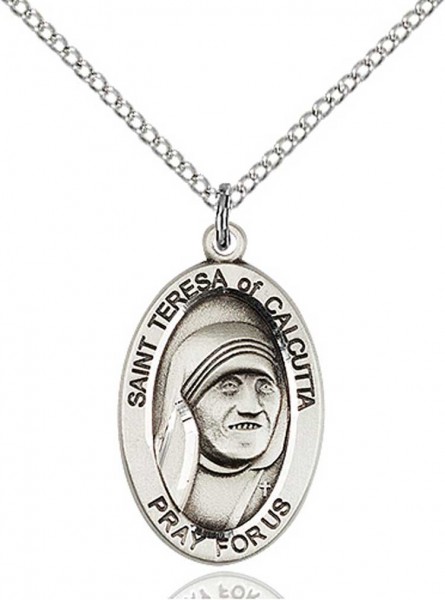 St. Teresa of Calcutta Medal, Sterling Silver - 18" 1.2mm Sterling Silver Chain + Clasp