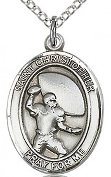 Boy's Sterling Silver Saint Christopher Football Medal - 18" 1.2mm Sterling Silver Chain + Clasp