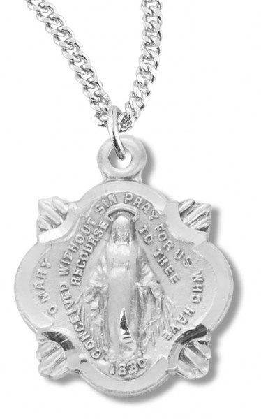 Women's Budded Edge Miraculous Necklace, Sterling Silver with Chain Options - 20" 2.2mm Stainless Steel Chain with Clasp