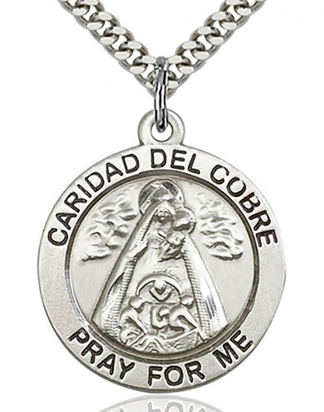 Caridad Del Cobre Medal, Sterling Silver - 24" 2.4mm Rhodium Plate Endless Chain