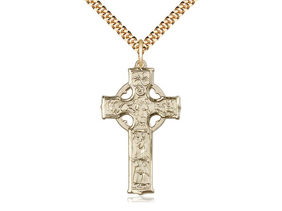 Celtic Cross Pendant, Gold Filled - 24" 2.4mm Endless Gold Plated Chain