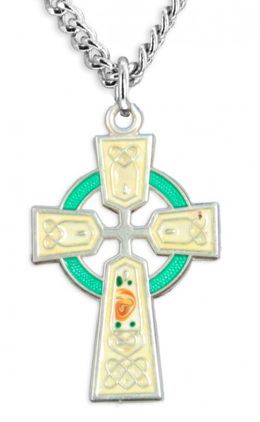 Women's Sterling Silver Celtic Cross Necklace Green Red Enamel Floral Accents with Chain Options - 18" 2.2mm Stainless Steel Chain + Clasp
