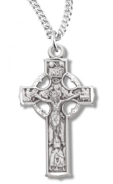Women's Sterling Silver Celtic Crucifix Necklace with Chain Options - 18" 1.8mm Sterling Silver Chain + Clasp