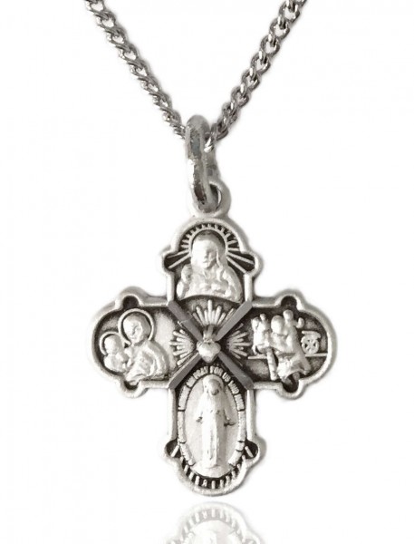 Child Size Sterling Silver 4 Way Necklace with 16 Inch Chain - 16" 1.2mm Sterling Silver Chain + Clasp