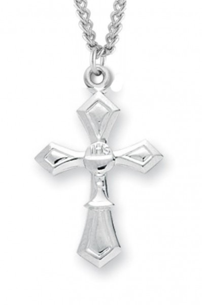 Communion Cross Necklace, Sterling Silver with Chain - 18" 1.8mm Sterling Silver Chain + Clasp