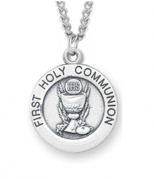 Women's Sterling Silver Round First Communion Necklace with Chain Options - 20" 1.8mm Sterling Silver Chain + Clasp