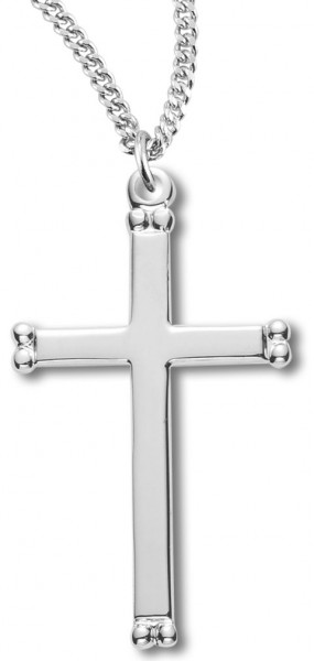 Women's Sterling Silver Double Beaded End Cross Necklace High Polish Finish with Chain Options - 18" 2.2mm Stainless Steel Chain + Clasp