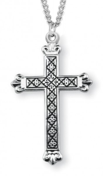 Cross Necklace Blackened Etched, Sterling Silver with Chain - 18" 1.8mm Sterling Silver Chain + Clasp