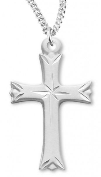 Women's Sterling Silver Etched Cross Necklace with Chain Options - 20" 2.2mm Stainless Steel Chain with Clasp