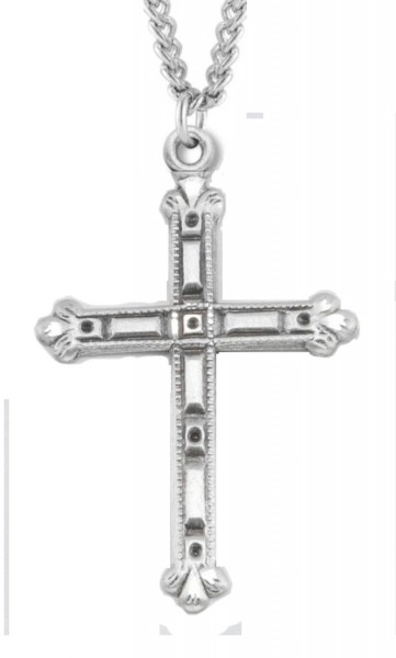 Cross Necklace Flare Tip, Sterling Silver with Chain - 20" 2.2mm Stainless Steel Chain with Clasp