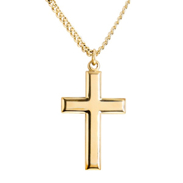 Men's Gold Filled Beveled Edge Cross Pendant - 24" 2.4mm Gold Plated Endless Chain