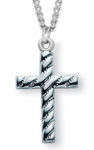 Cross Necklace Lined, Sterling Silver with Chain - 20" 1.8mm Sterling Silver Chain + Clasp