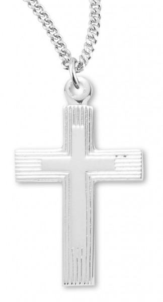 Women's Sterling Silver Etched Cross Necklace with Chain Options - 18" 1.8mm Sterling Silver Chain + Clasp
