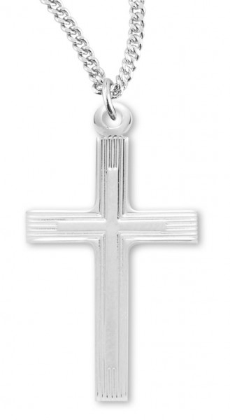 Women's Sterling Silver Double Cross Etch Necklace with Chain Options - 18" 1.8mm Sterling Silver Chain + Clasp