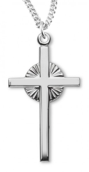 Women's Sterling Silver Cross Necklace with Circular Etched Center with Chain Options - 20" 1.8mm Sterling Silver Chain + Clasp