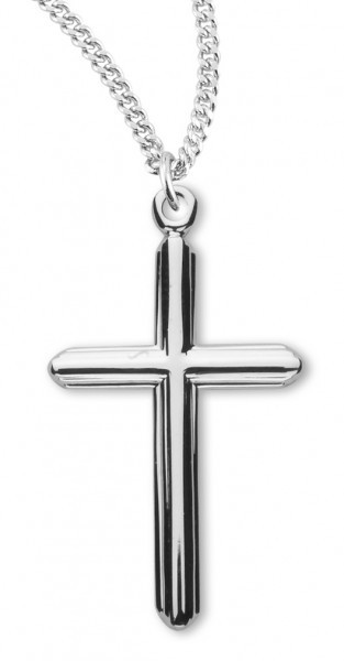 Women's Sterling Silver Etched Design Cross Necklace with Chain Options - 20" 2.2mm Stainless Steel Chain with Clasp