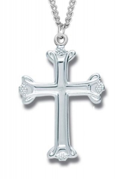 Women's Sterling Silver Budded Cross Necklace with Chain Options - 18" 1.8mm Sterling Silver Chain + Clasp