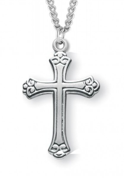 Women's Sterling Silver Floral Tipped Cross Necklace with Chain Options - 18" 1.8mm Sterling Silver Chain + Clasp