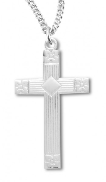 Cross Necklace, Sterling Silver with Chain - 18" 1.8mm Sterling Silver Chain + Clasp