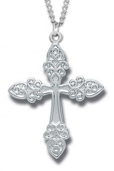 Cross Necklace, Sterling Silver with Chain - 20" 1.8mm Sterling Silver Chain + Clasp