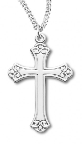 Women's Sterling Silver Budded Tip Cross Necklace with Chain Options - 20" 1.8mm Sterling Silver Chain + Clasp