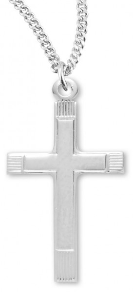 Women's Sterling Silver Cross Necklace with Etched Border with Chain Options - 18" 2.2mm Stainless Steel Chain + Clasp