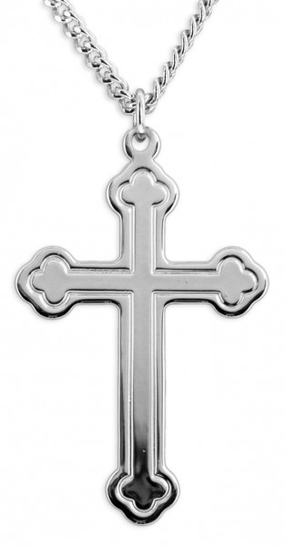 Men's Sterling Silver High Polish Clover Leaf Tip Cross Necklace with Chain Options - 24" Sterling Silver Chain + Clasp