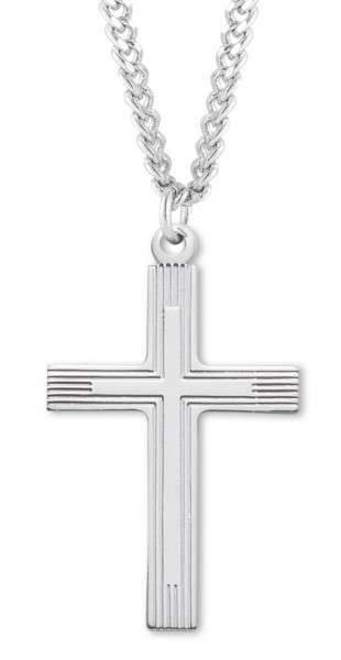 Men's Sterling Silver Cross Necklace with Etched Borders with Chain Options - 20" 2.2mm Stainless Steel Chain with Clasp